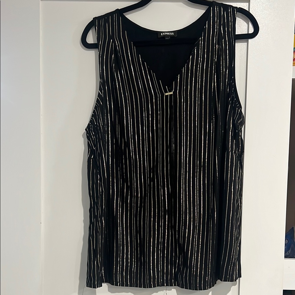 Express Black and Silver Striped Women's Top